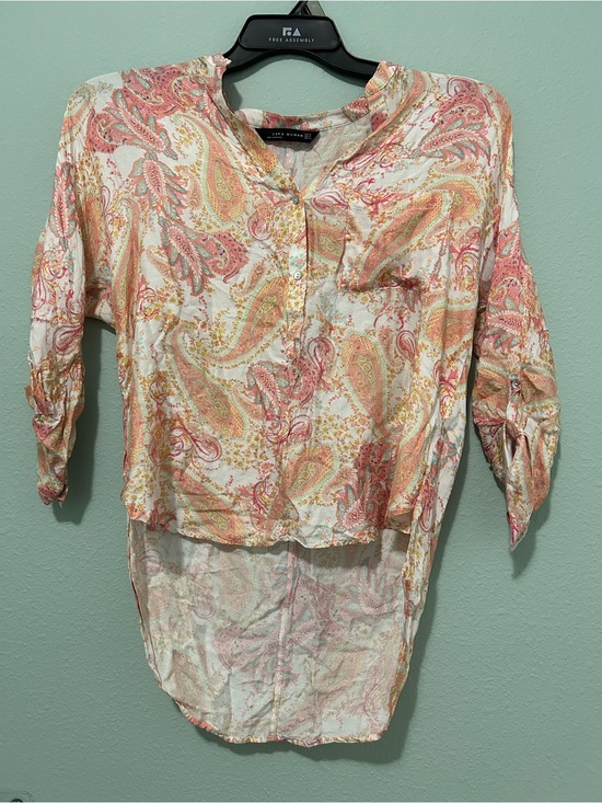 Zara Tops - Zara Coral, Cream & Gold Paisley High-Low Tunic Top